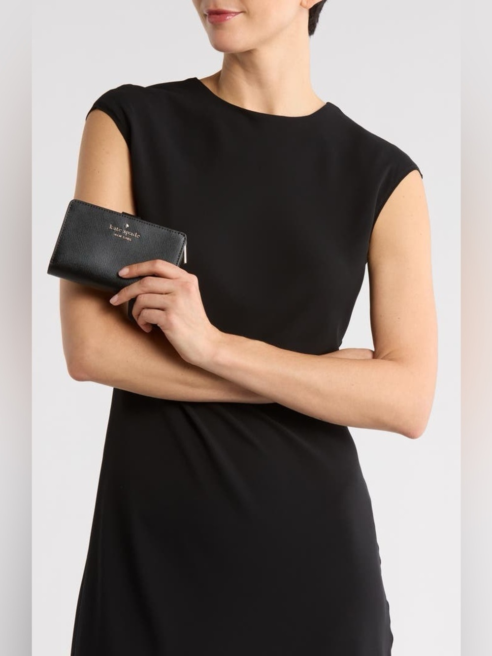 Like New Kate Spade Staci Medium Compact Bifold wallet Leather Black